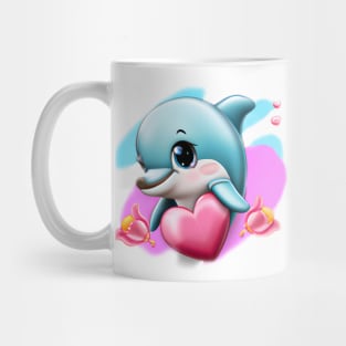 Cute Blue Baby Dolphin and a Valentine Heart Mug